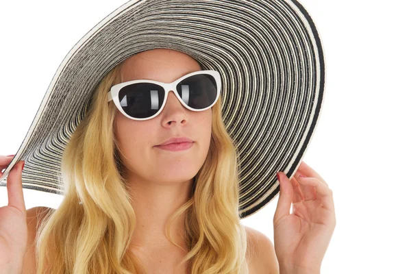 Portrait blond woman at beach — Stock Photo, Image