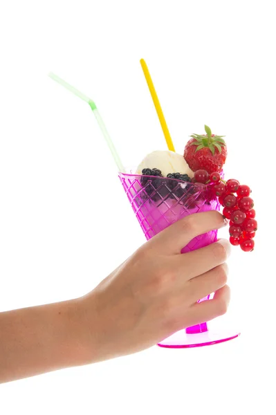 Fruit sorbet in pink glass — Stock Photo, Image