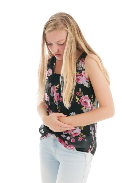 Teen girl with stomach ache — Stock Photo, Image