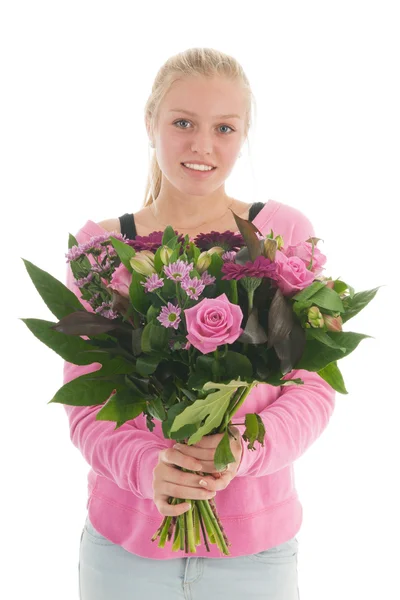 Tiener met bloemen — Stockfoto