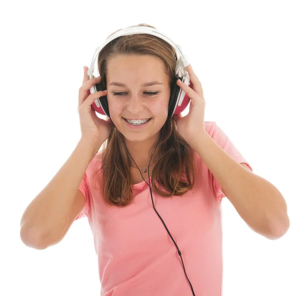 Chica adolescente con auriculares — Foto de Stock