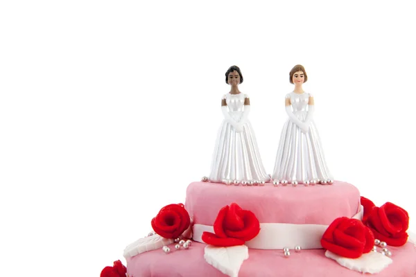 Kue pernikahan dengan pasangan lesbian — Stok Foto