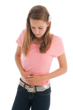 Teen girl with stomach ache clipart
