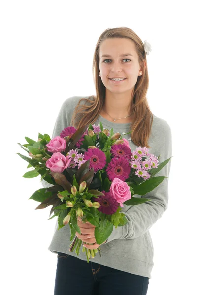 Nastolatka z kwiatami — Zdjęcie stockowe
