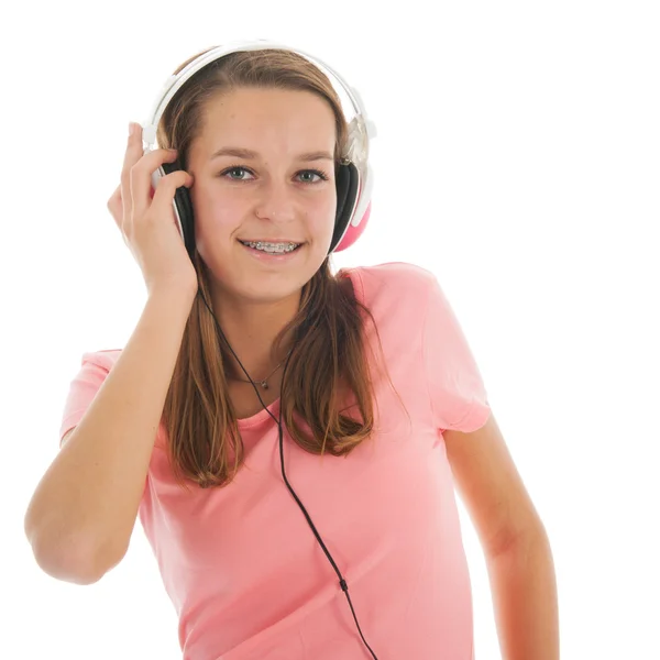Chica adolescente con auriculares — Foto de Stock