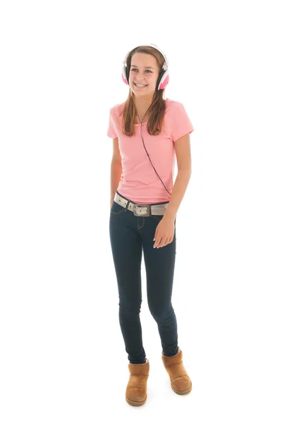 Chica adolescente con auriculares — Foto de Stock