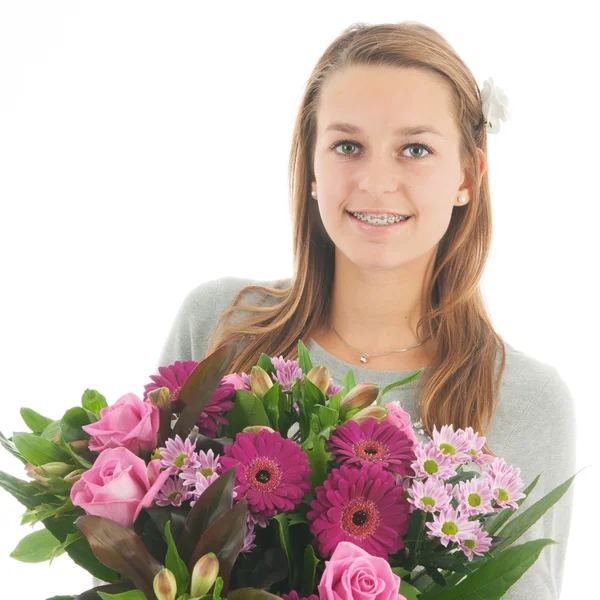 Teen with flowers — Stock Photo, Image