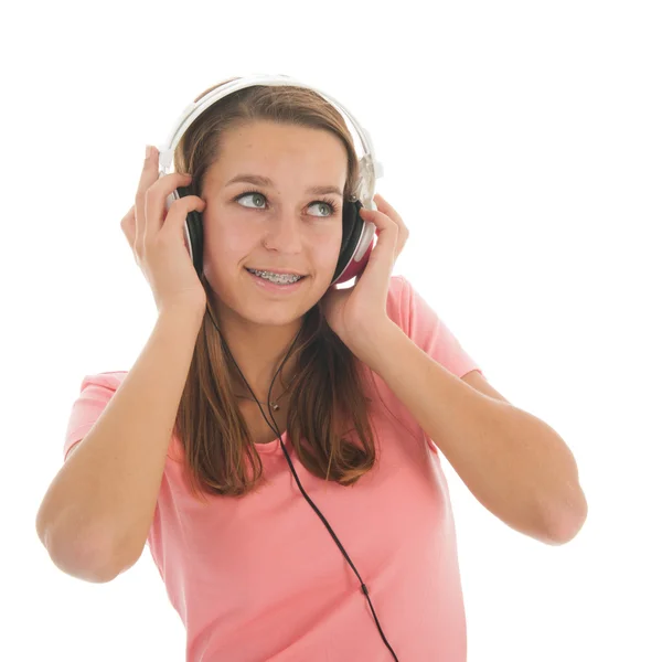 Chica adolescente con auriculares — Foto de Stock