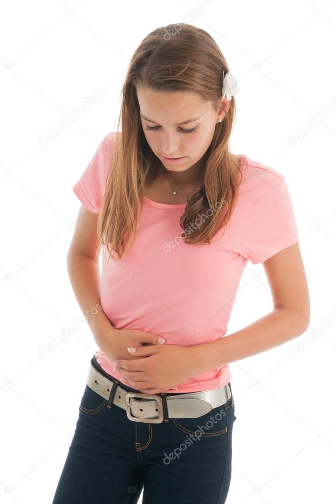 Teen girl with stomach ache
