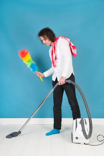 Man with cleaning equipment — Stock Photo, Image