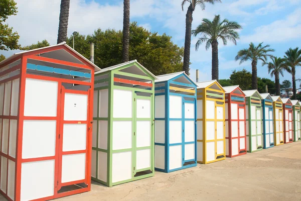 Row colorful beach huts — Stock Photo, Image