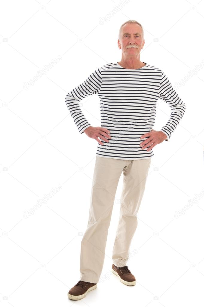 Senior man standing isolated over white background