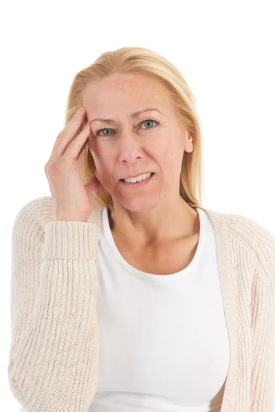 Woman of mature age with headache — Stock Photo, Image