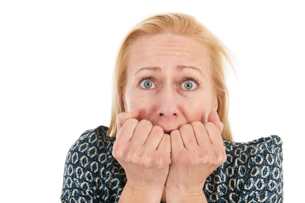 Woman of mature age with fear — Stock Photo, Image