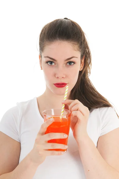 Girl drinking lemonade — Stock Photo, Image