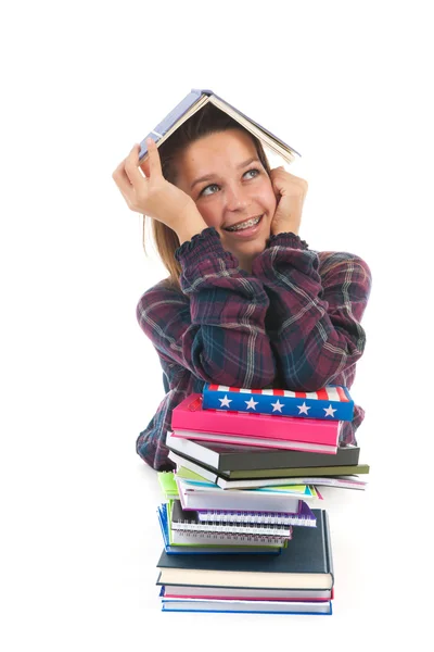 School girl with books — Stockfoto