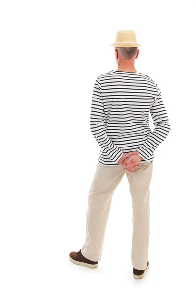 Ανώτερος άνθρωπος στέκεται απομονωθεί σε λευκό φόντο — Φωτογραφία Αρχείου
