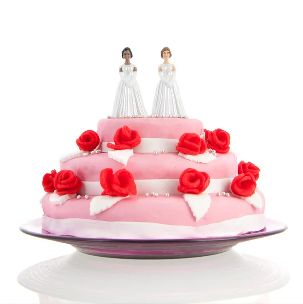 Gâteau de mariage avec couple lesbien Images De Stock Libres De Droits