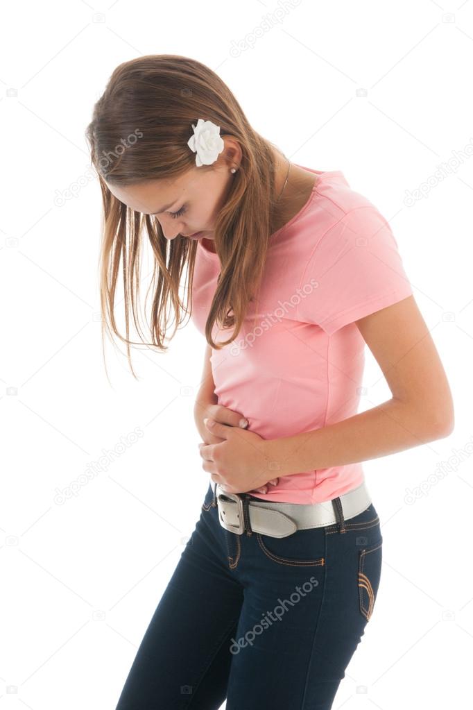 Teen girl with stomach ache
