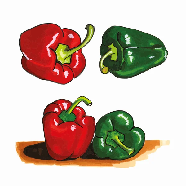 Paprika rouge et vert — Image vectorielle