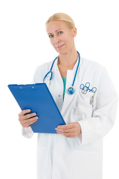Lékař s modrými deskami — Stock fotografie