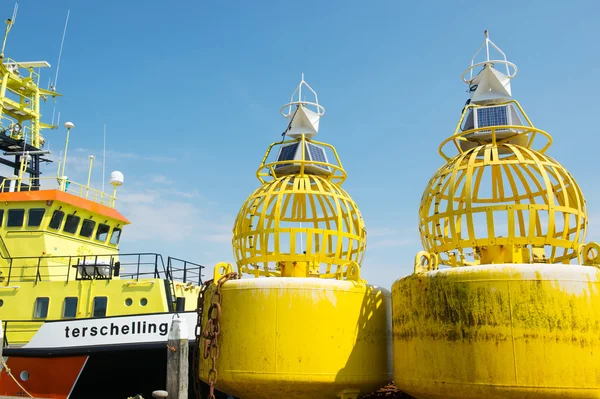 Buoys for the sea at Terschelling — Stock Photo, Image
