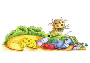 mouse - cheese and cow clipart