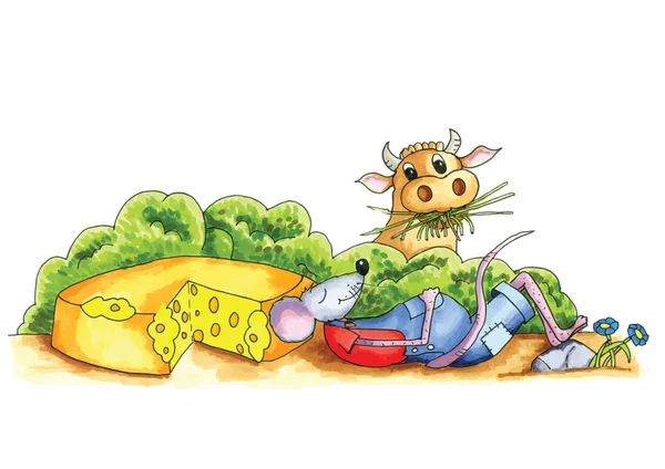 Souris - fromage et vache — Image vectorielle