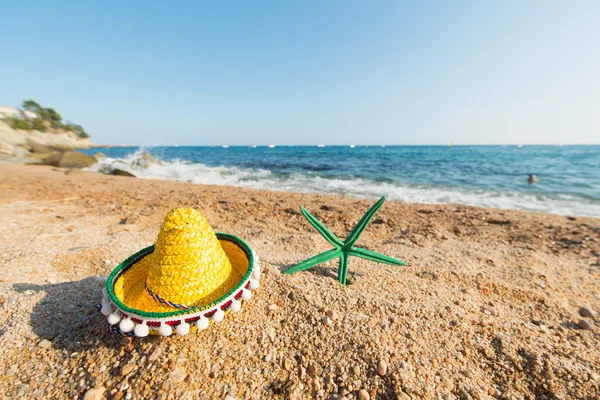 西班牙草帽在海滩 — 图库照片