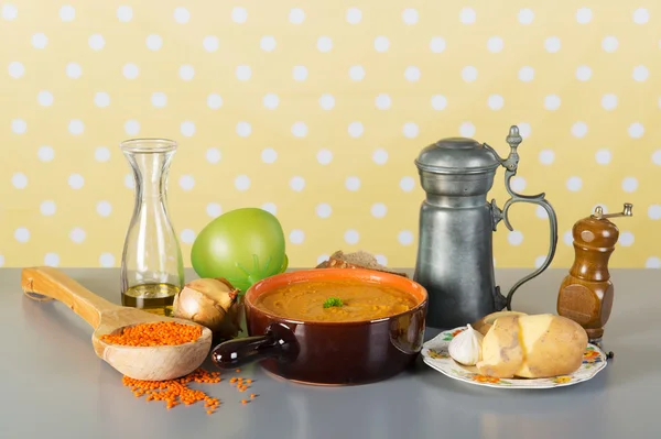 Vegetarian red lentil soup — Stock Photo, Image