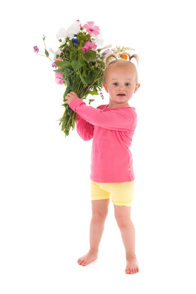 Menina criança com flores — Fotografia de Stock