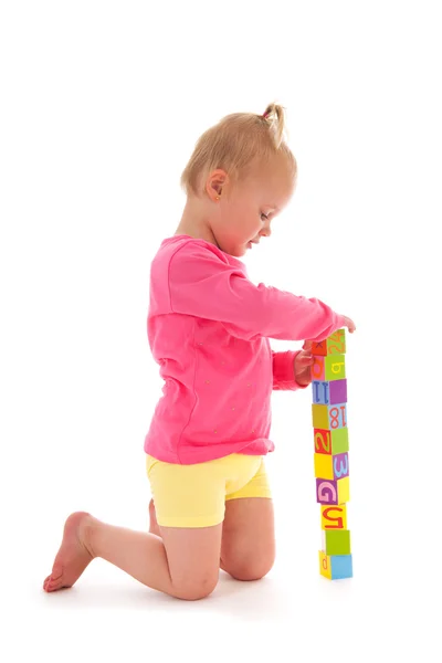 Дівчина Тоддлер грає з блоками — стокове фото