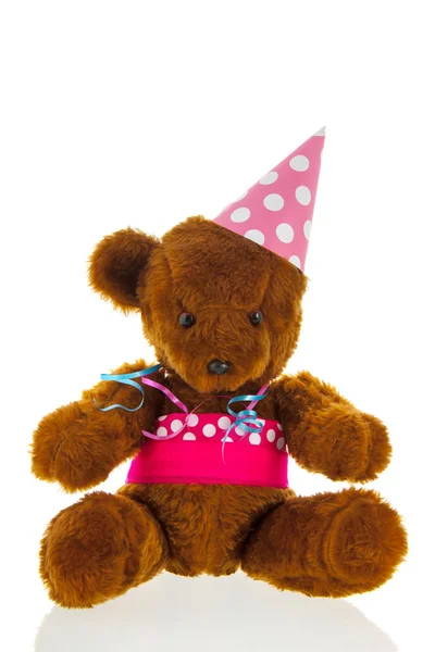 Divertido oso de cumpleaños relleno — Foto de Stock