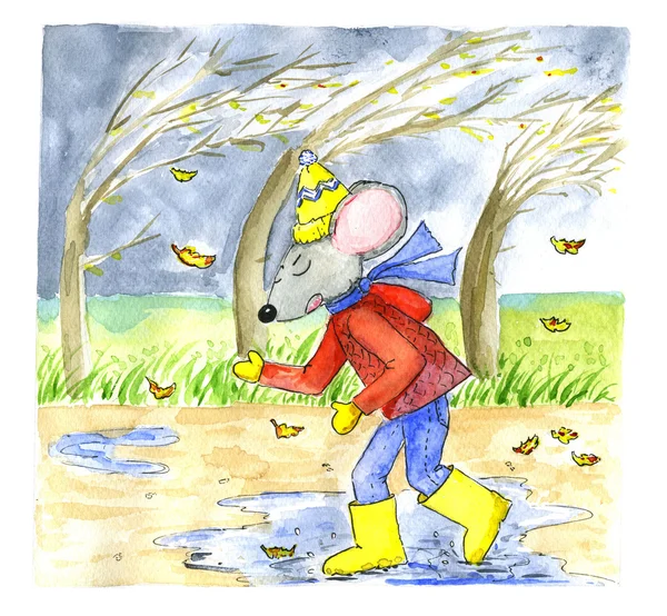 鼠标在秋天的插图 — 图库照片