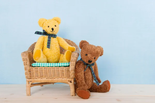 Vintage bears in chair — Stock Photo, Image