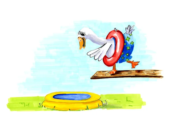 Illustration diving goose — Stock Photo, Image