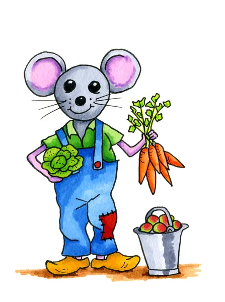 Illustration of mouse with vegetables — Stock Photo, Image