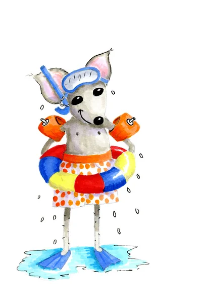 Illustration swimming mouse — Stock Photo, Image