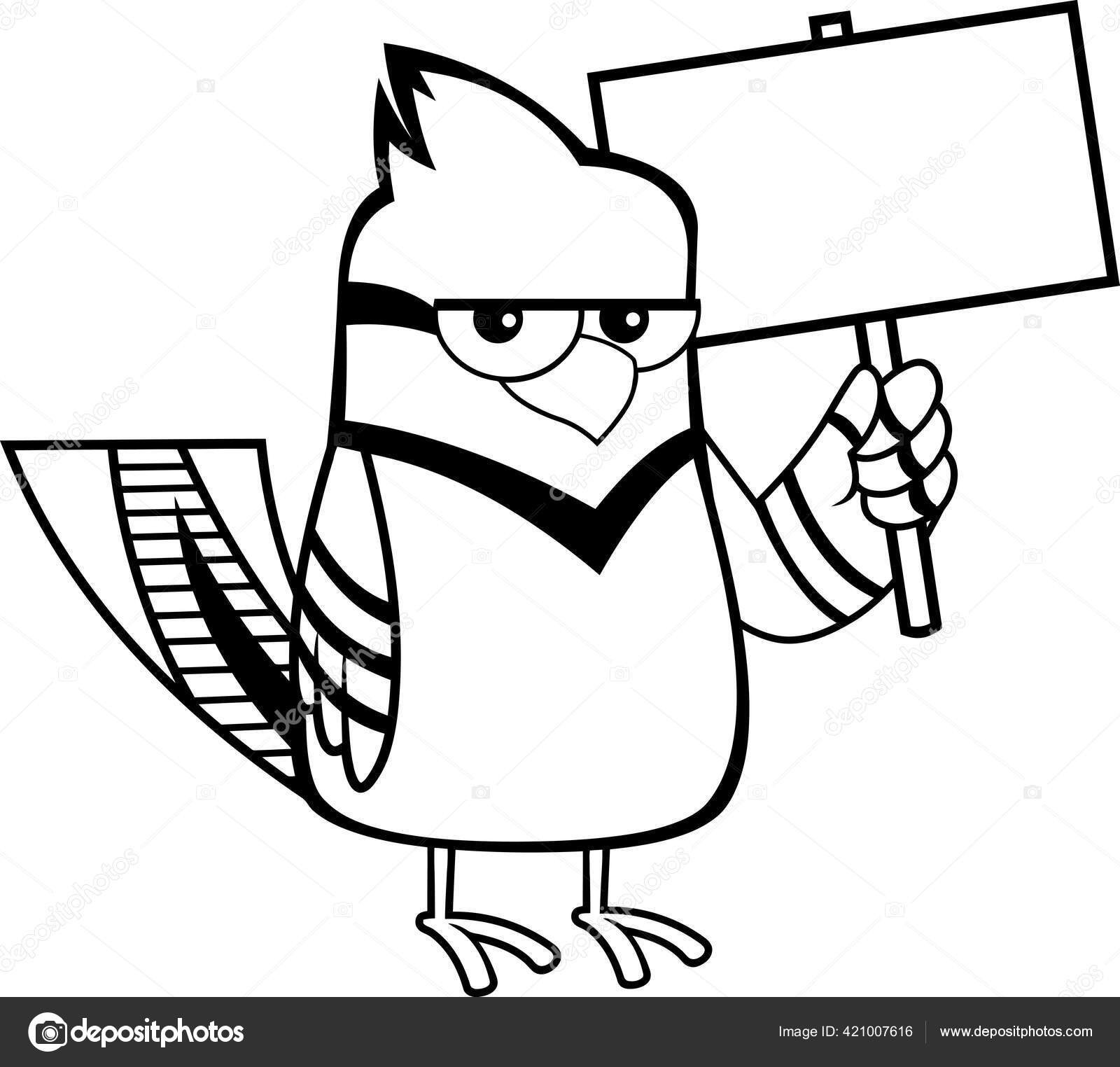 Black White Blue Jay Bird Cartoon Character Blank Sign Raster Stock Vector  by ©HitToon 421007616