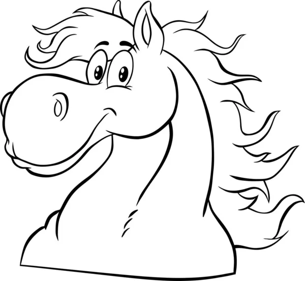 Czarno Biały Koń Głowa Postać Kreskówki Maskotka Raster Ilustracja Izolowane — Wektor stockowy