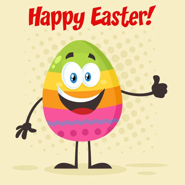 Happy Colored Easter Egg Cartoon Mascot Charakter Zeigt Daumen Hoch — Stockvektor