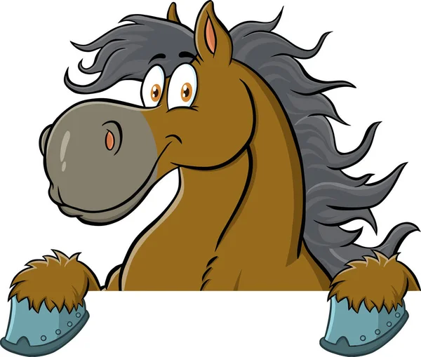 Kůňová Kreslená Postava Nad Znakem Izolovaná Vektorová Ilustrace Bílém Pozadí — Stockový vektor