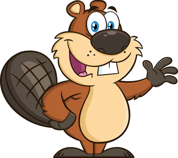 Beaver Cartoon Maskottchen Character Giving Daumen Vektor Illustration Auf Weißem — Stockvektor