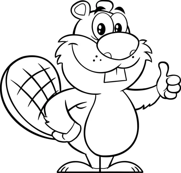 Personaje Mascota Dibujos Animados Beaver Blanco Negro Ondeando Ilustración Trama — Archivo Imágenes Vectoriales