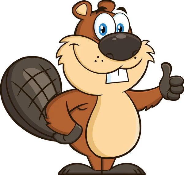 Beaver Cartoon Maskot Charakter Mává Pozdrav Rastrová Ilustrace Izolovaná Bílém — Stockový vektor