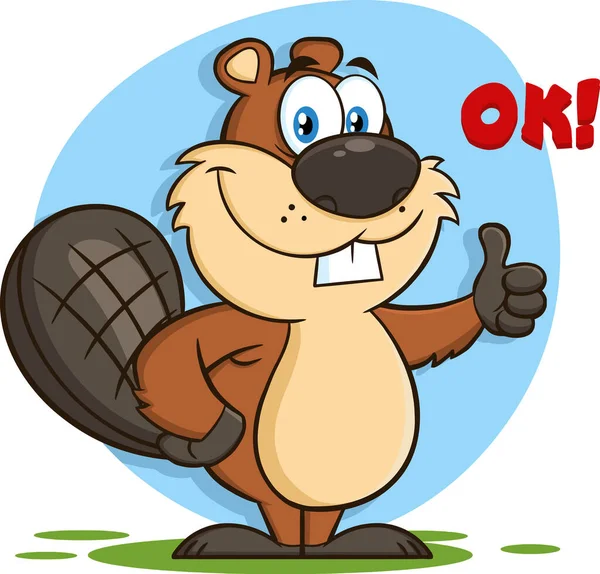 Beaver Cartoon Maskot Charakter Dává Palec Nahoru Vektorové Ilustrace Izolované — Stockový vektor