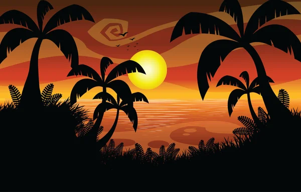 Sonnenuntergang Cartoon Flaches Design Vektor Illustration Hintergrund — Stockvektor