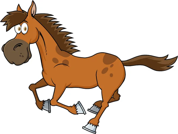 Brown Horse Cartoon Character Running Rastrová Ilustrace Izolovaná Bílém Pozadí — Stockový vektor