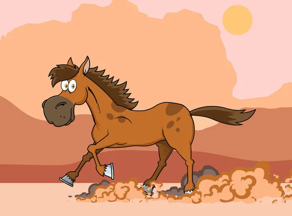 Brown Horse Cartoon Χαρακτήρας Running Εικονογράφηση Διανύσματος Φόντο — Διανυσματικό Αρχείο