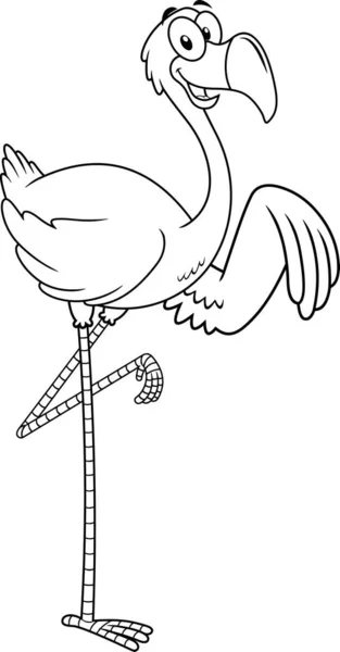 Black White Flamingo Bird Desenhos Animados Personagem Acenando Ilustração Raster — Vetor de Stock